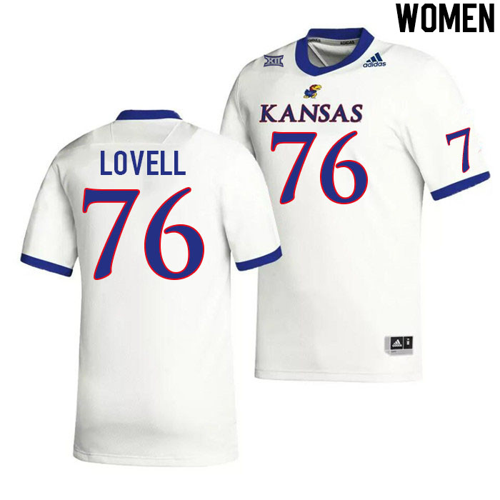 Women #76 Spencer Lovell Kansas Jayhawks College Football Jerseys Stitched Sale-White - Click Image to Close